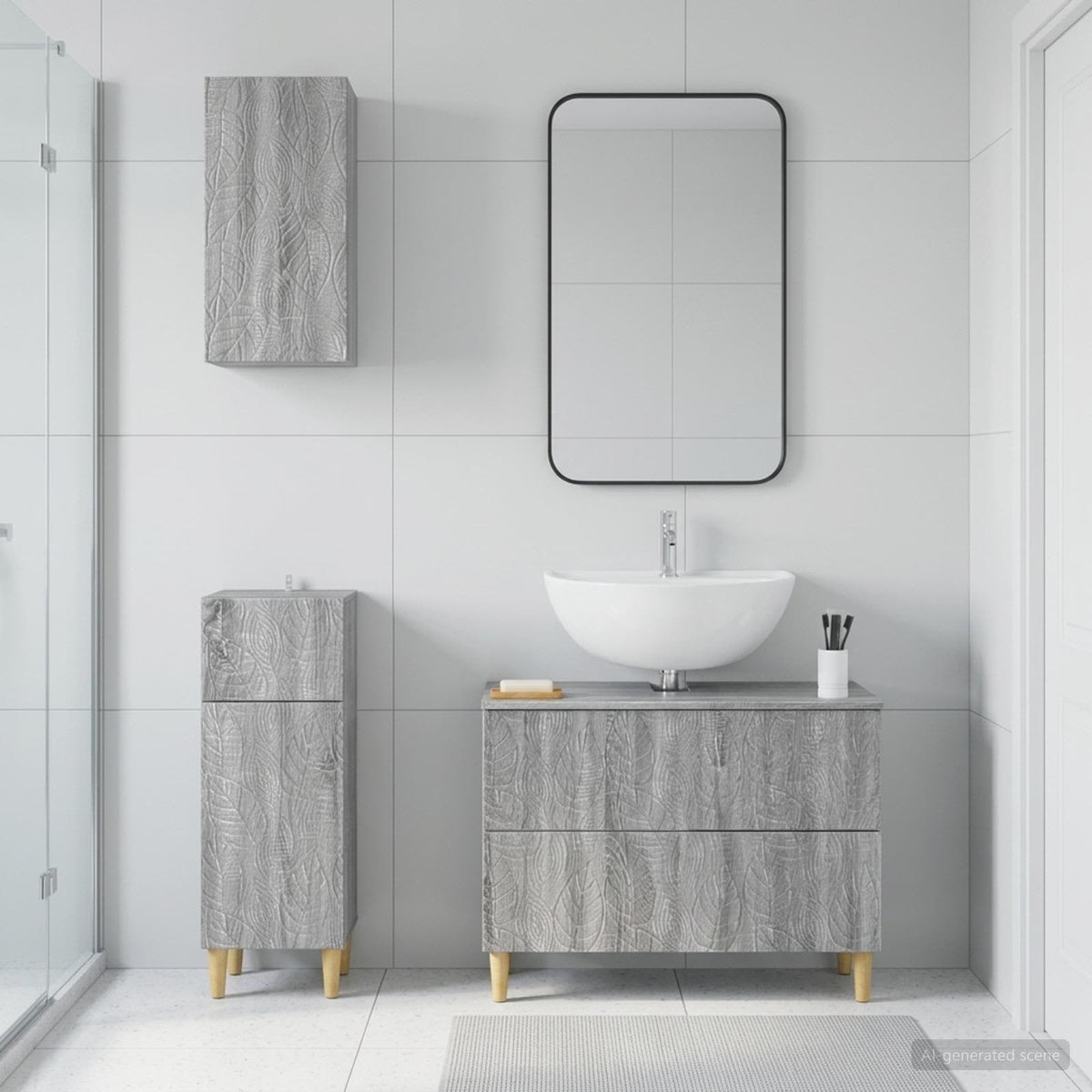 3 Piece Bathroom Cabinet Set DELFT Grey Sonoma Engineered Wood