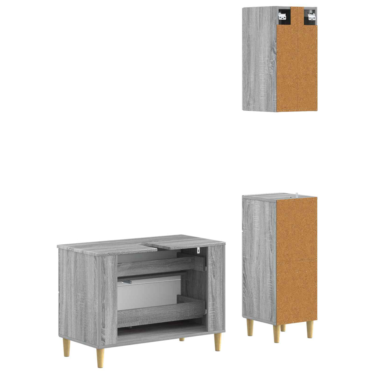 3 Piece Bathroom Cabinet Set DELFT Grey Sonoma Engineered Wood