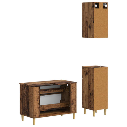 3 Piece Bathroom Cabinet Set DELFT Old Wood Engineered Wood