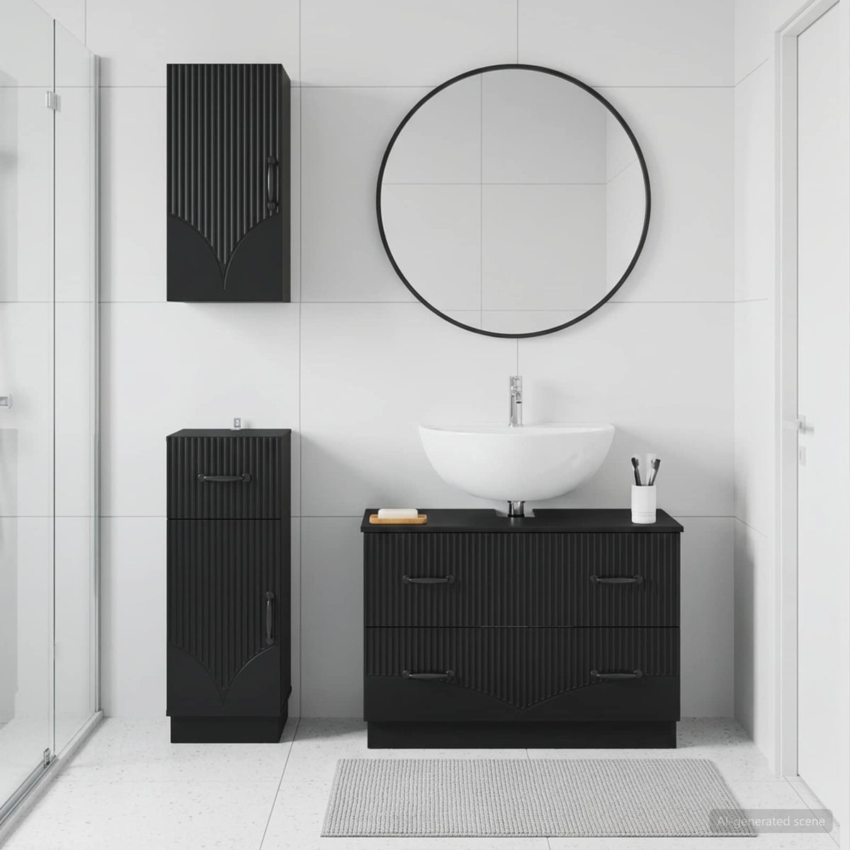 3 Piece Bathroom Cabinet Set HOORN Black Engineered Wood