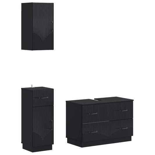 3 Piece Bathroom Cabinet Set HOORN Black Engineered Wood