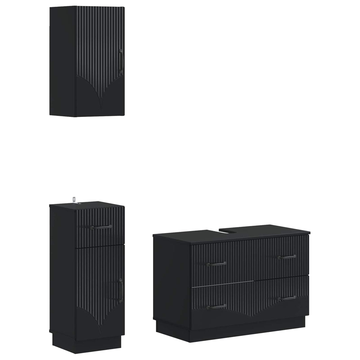 3 Piece Bathroom Cabinet Set HOORN Black Engineered Wood
