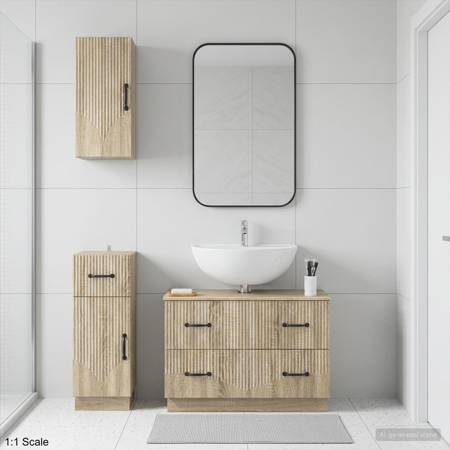 3 Piece Bathroom Cabinet Set HOORN Sonoma Oak Engineered Wood