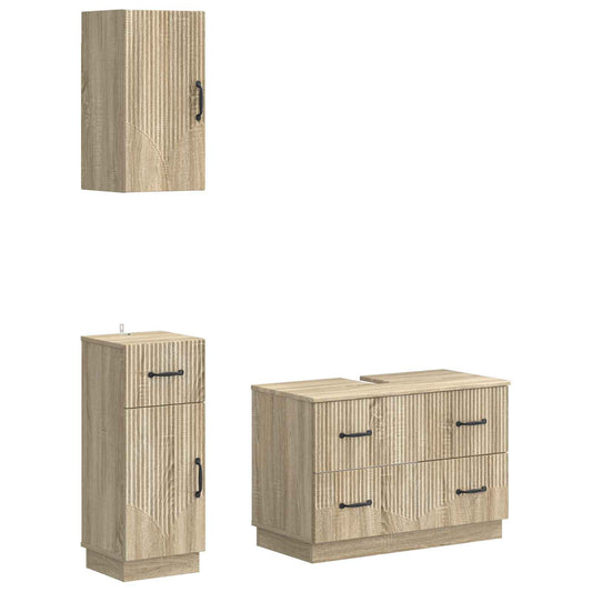 3 Piece Bathroom Cabinet Set HOORN Sonoma Oak Engineered Wood