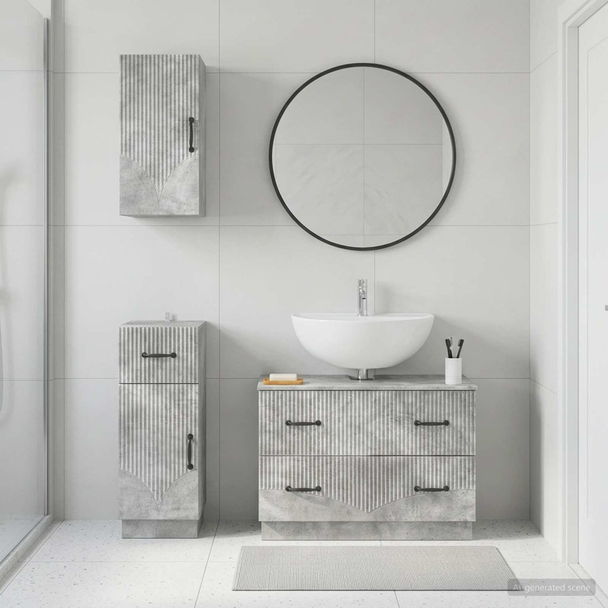 3 Piece Bathroom Cabinet Set HOORN Concrete Grey