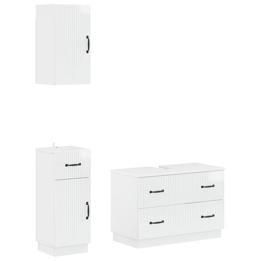 3 Piece Bathroom Cabinet Set HOORN High Gloss White