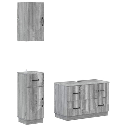 3 Piece Bathroom Cabinet Set HOORN Grey Sonoma Engineered Wood