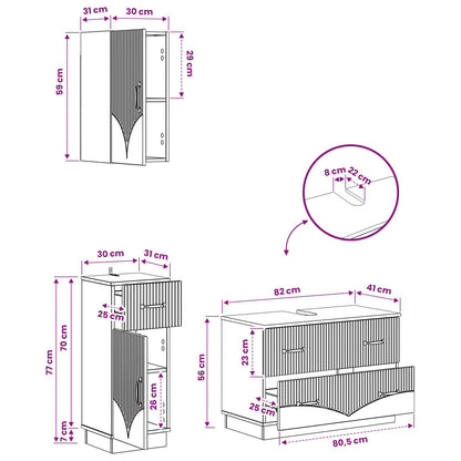3 Piece Bathroom Cabinet Set HOORN Grey Sonoma Engineered Wood