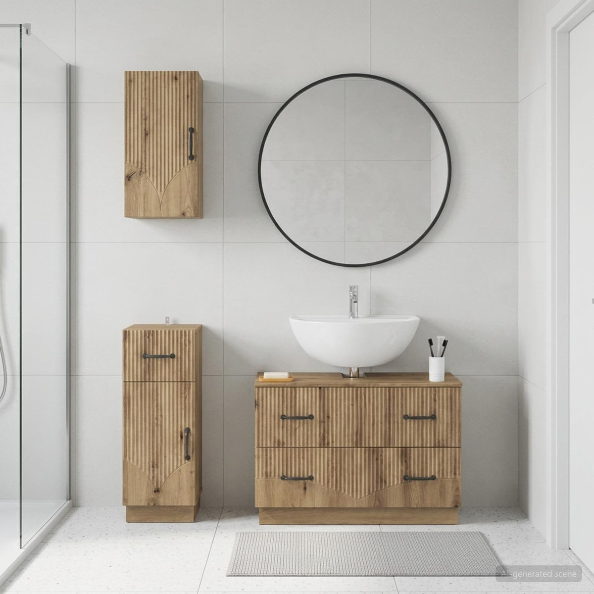 3 Piece Bathroom Cabinet Set HOORN Artisan Oak Engineered Wood