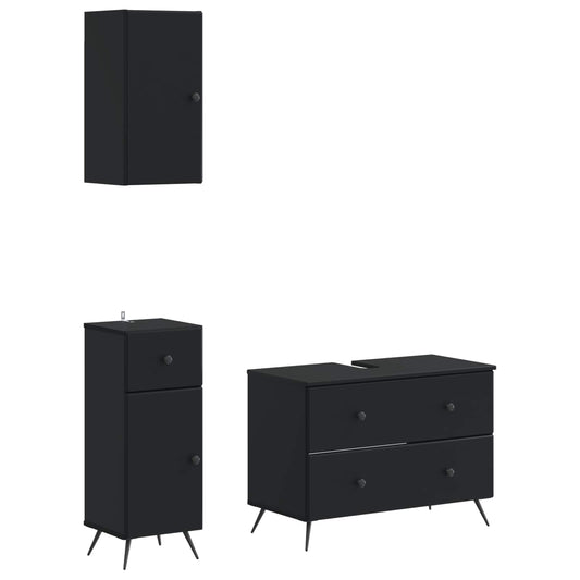 3 Piece Bathroom Cabinet Set BREDA Black Engineered Wood