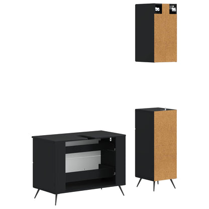 3 Piece Bathroom Cabinet Set BREDA Black Engineered Wood