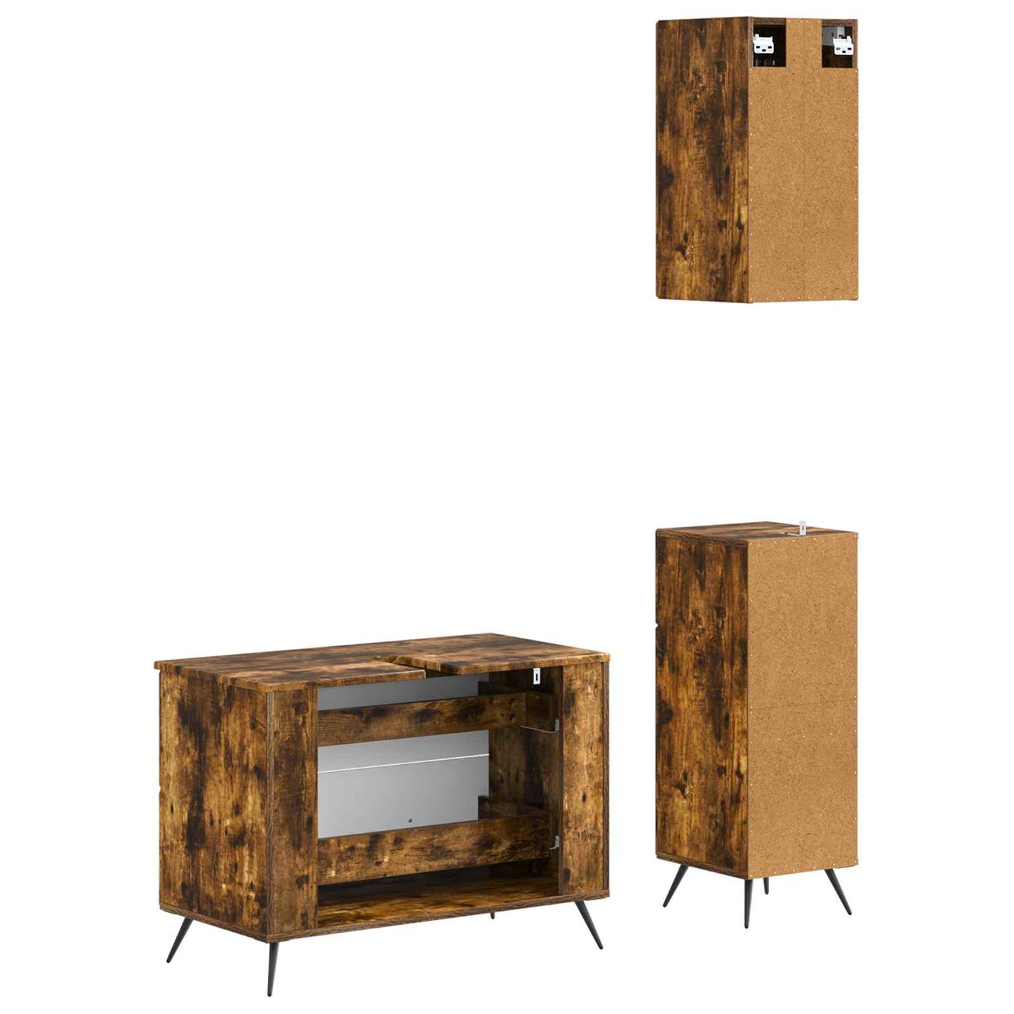 3 Piece Bathroom Cabinet Set BREDA Smoked Oak Engineered Wood