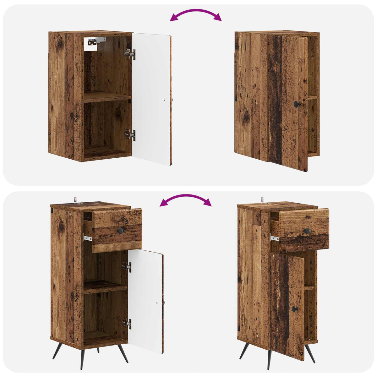 3 Piece Bathroom Cabinet Set BREDA Old Wood Engineered Wood