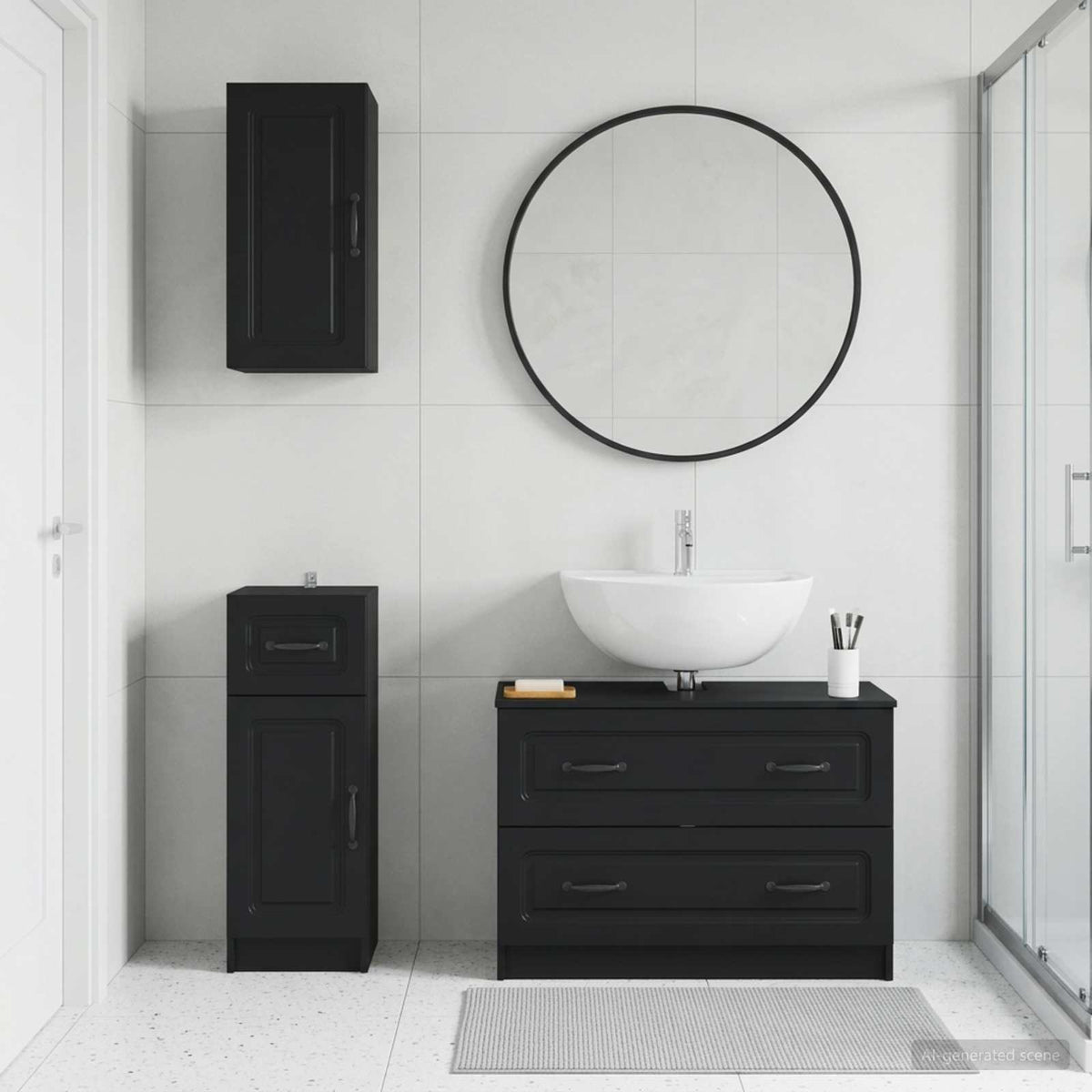 3 Piece Bathroom Cabinet Set UTRECHT Black Engineered Wood