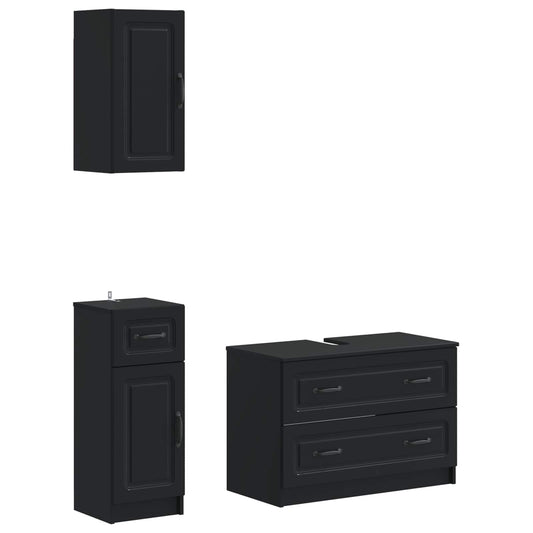 3 Piece Bathroom Cabinet Set UTRECHT Black Engineered Wood