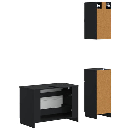 3 Piece Bathroom Cabinet Set UTRECHT Black Engineered Wood