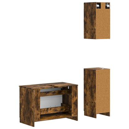 3 Piece Bathroom Cabinet Set UTRECHT Smoked Oak Engineered Wood