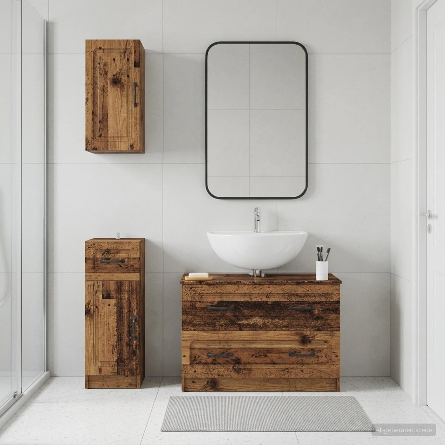 3 Piece Bathroom Cabinet Set UTRECHT Old Wood Engineered Wood