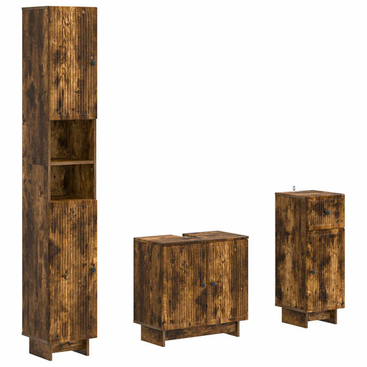 3 Piece Bathroom Cabinet Set EDE Smoked Oak Engineered Wood