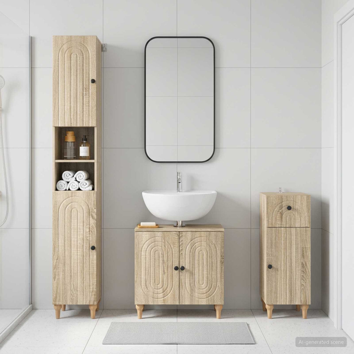 3 Piece Bathroom Cabinet Set ALKMAAR Engineered Wood
