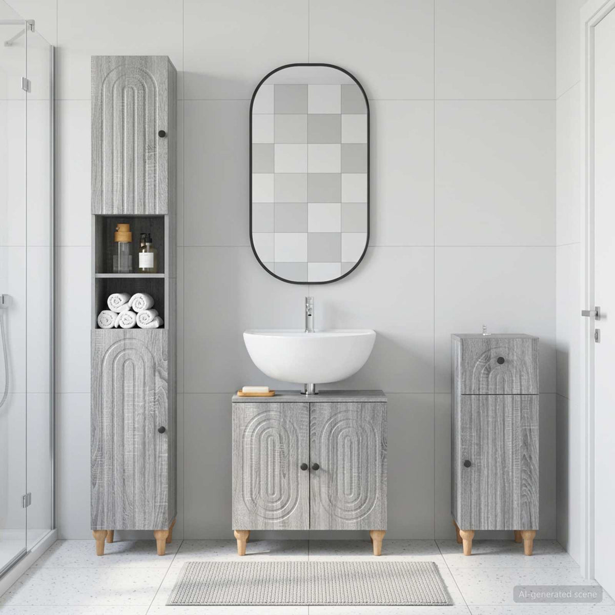 3 Piece Bathroom Cabinet Set ALKMAAR Engineered Wood
