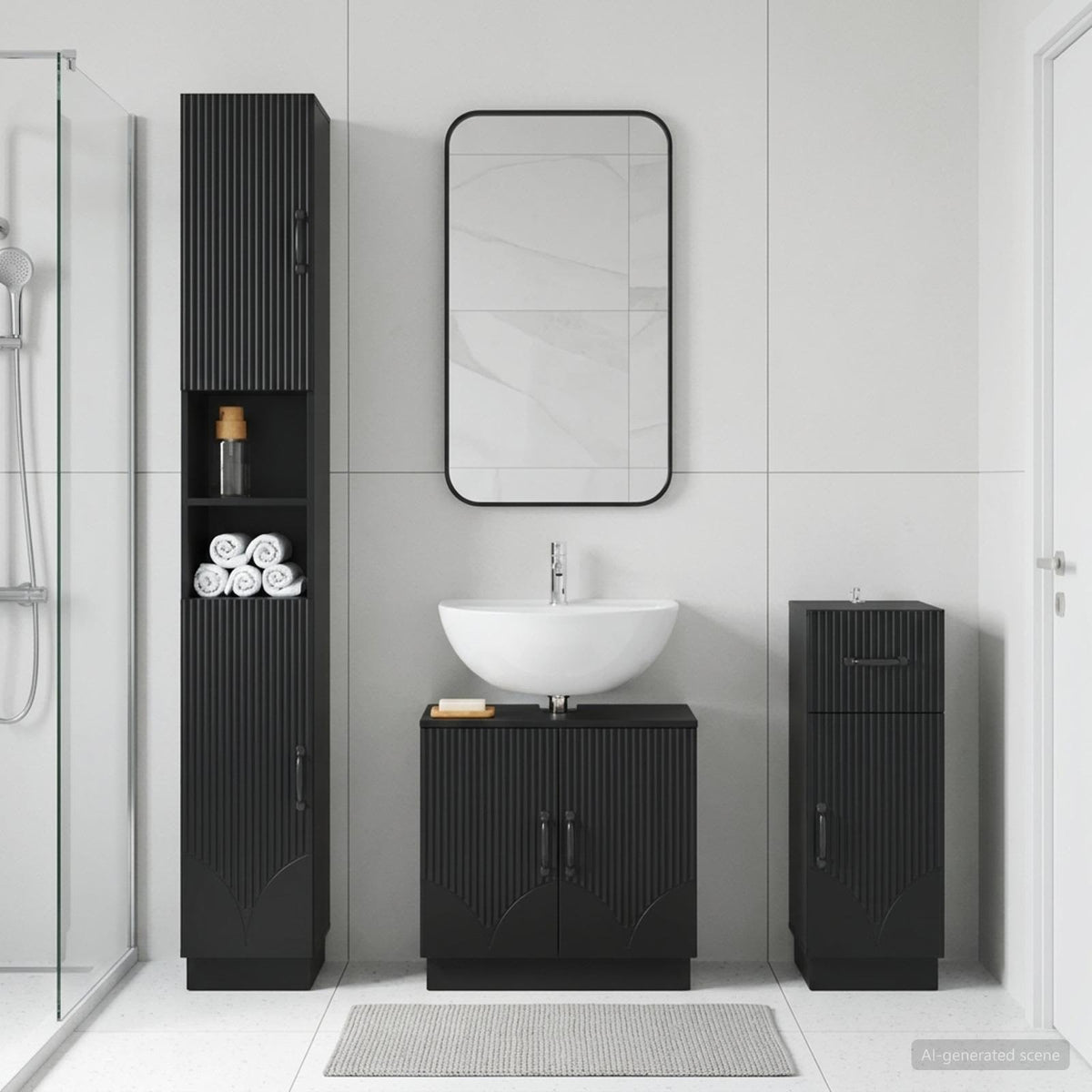 3 Piece Bathroom Cabinet Set HOORN Engineered Wood