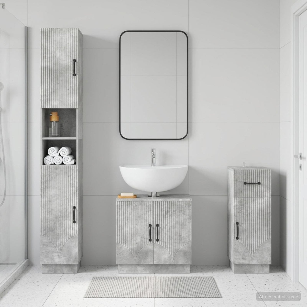 3 Piece Bathroom Cabinet Set HOORN Engineered Wood