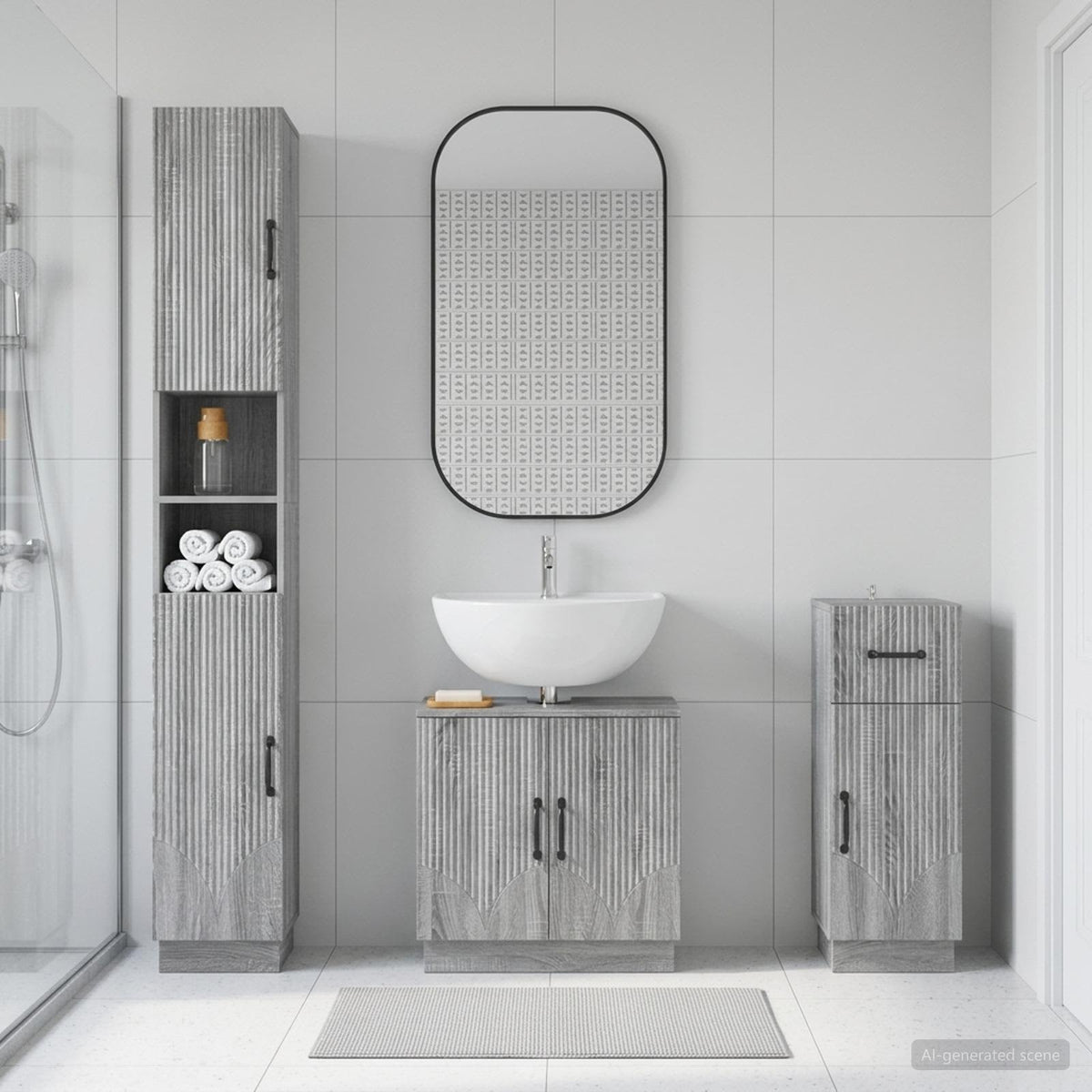 3 Piece Bathroom Cabinet Set HOORN Engineered Wood