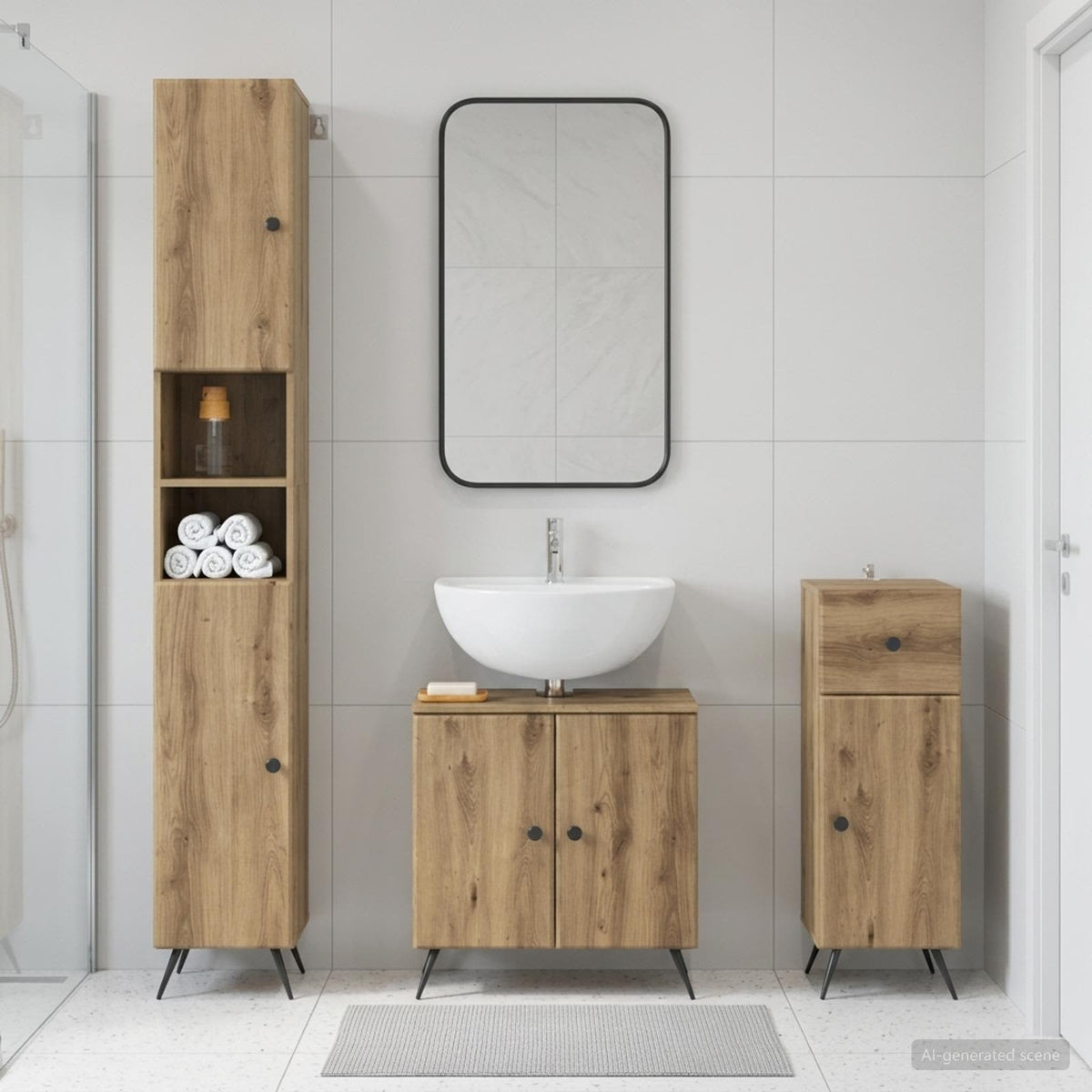 3 Piece Bathroom Cabinet Set BREDA Engineered Wood