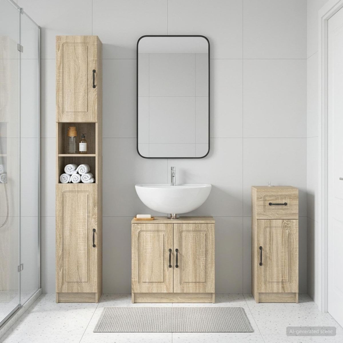 3 Piece Bathroom Cabinet Set UTRECHT Engineered Wood