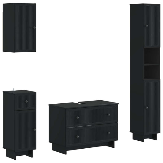 4 Piece Bathroom Cabinet Set EDE Black Engineered Wood