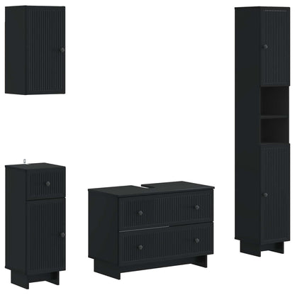4 Piece Bathroom Cabinet Set EDE Black Engineered Wood