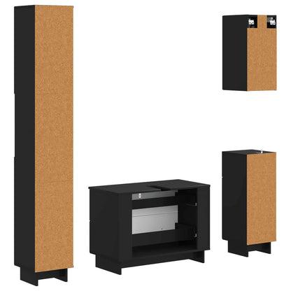4 Piece Bathroom Cabinet Set EDE Black Engineered Wood