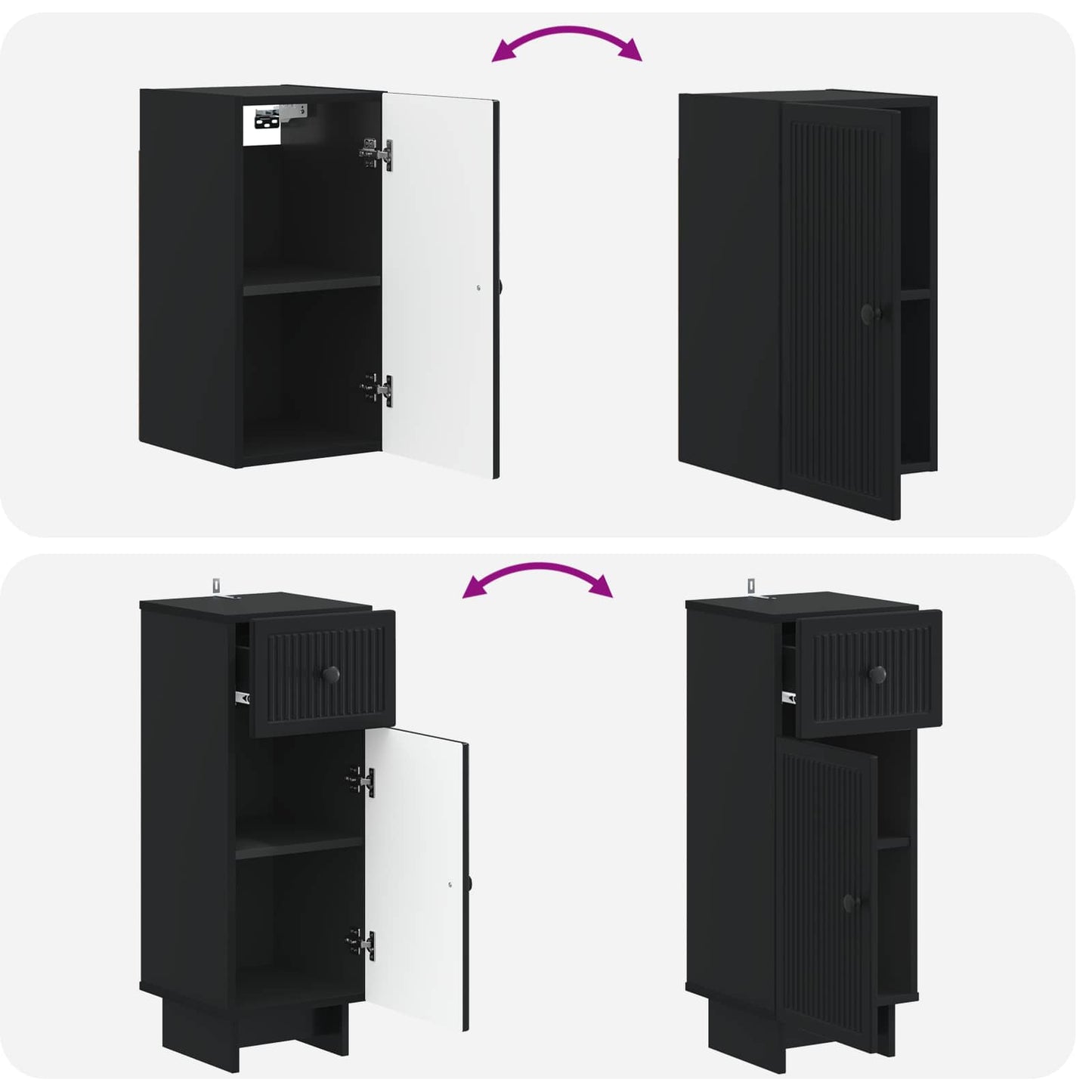 4 Piece Bathroom Cabinet Set EDE Black Engineered Wood