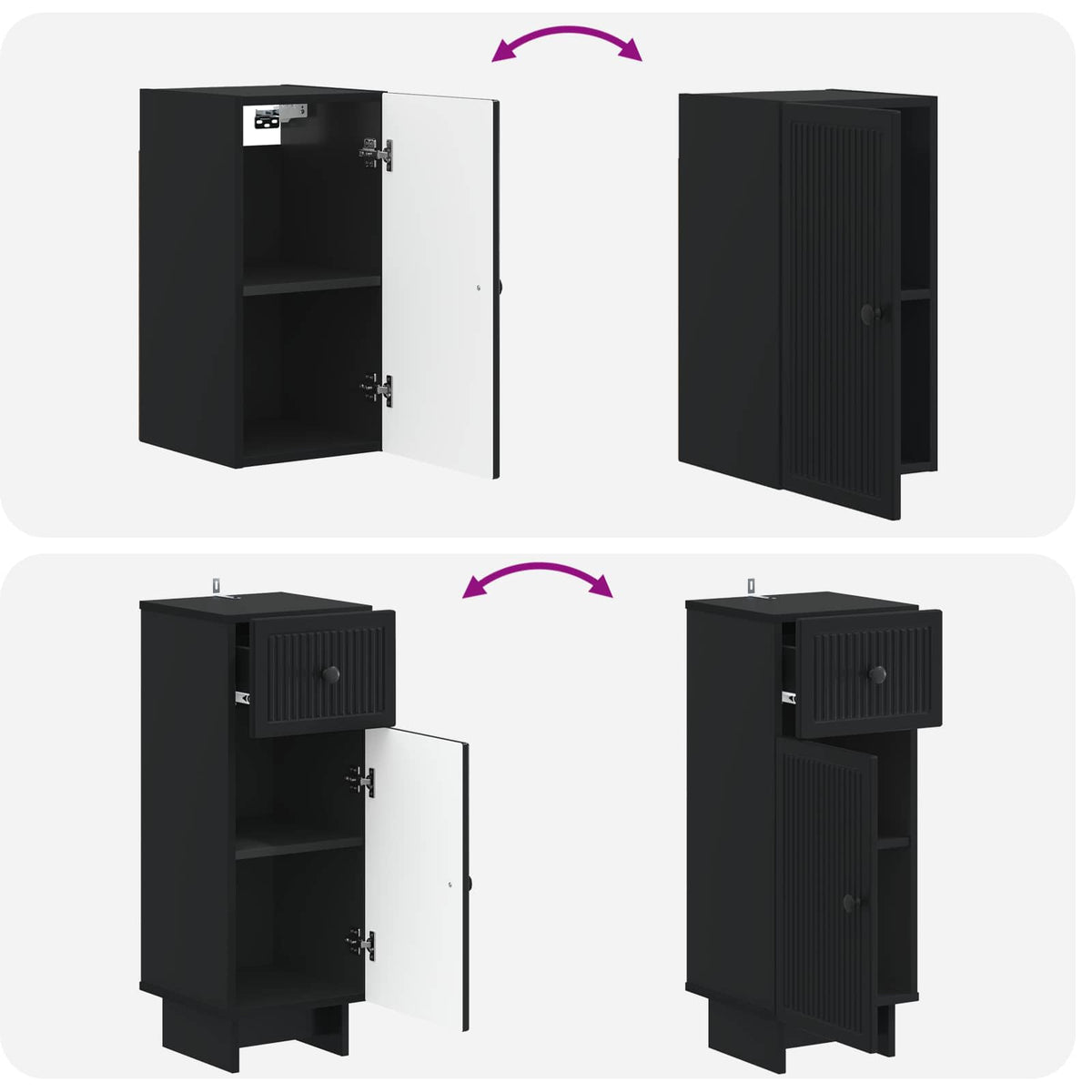 4 Piece Bathroom Cabinet Set EDE Black Engineered Wood