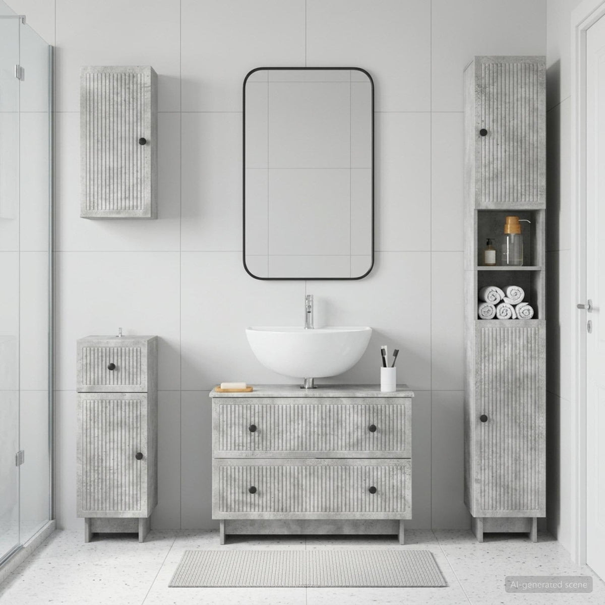 4 Piece Bathroom Cabinet Set EDE Concrete Grey Engineered Wood