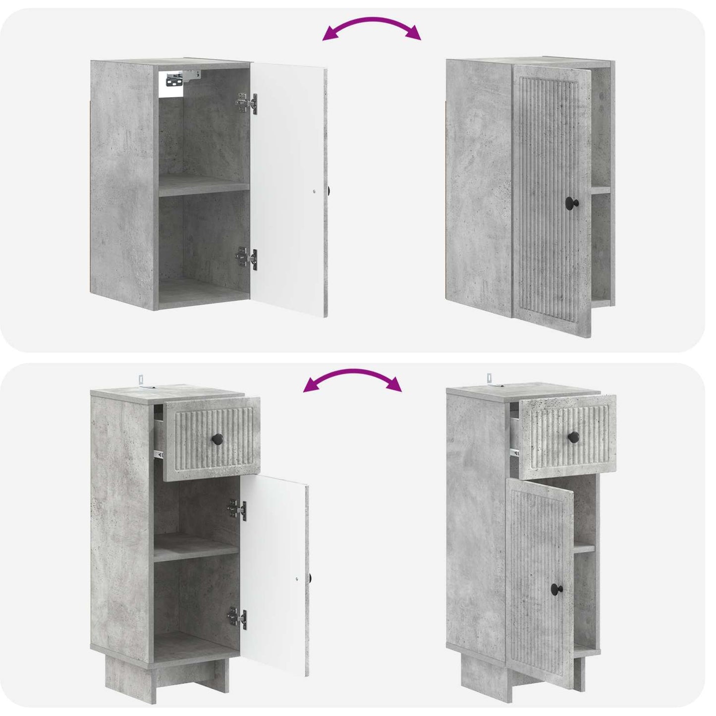 4 Piece Bathroom Cabinet Set EDE Concrete Grey Engineered Wood