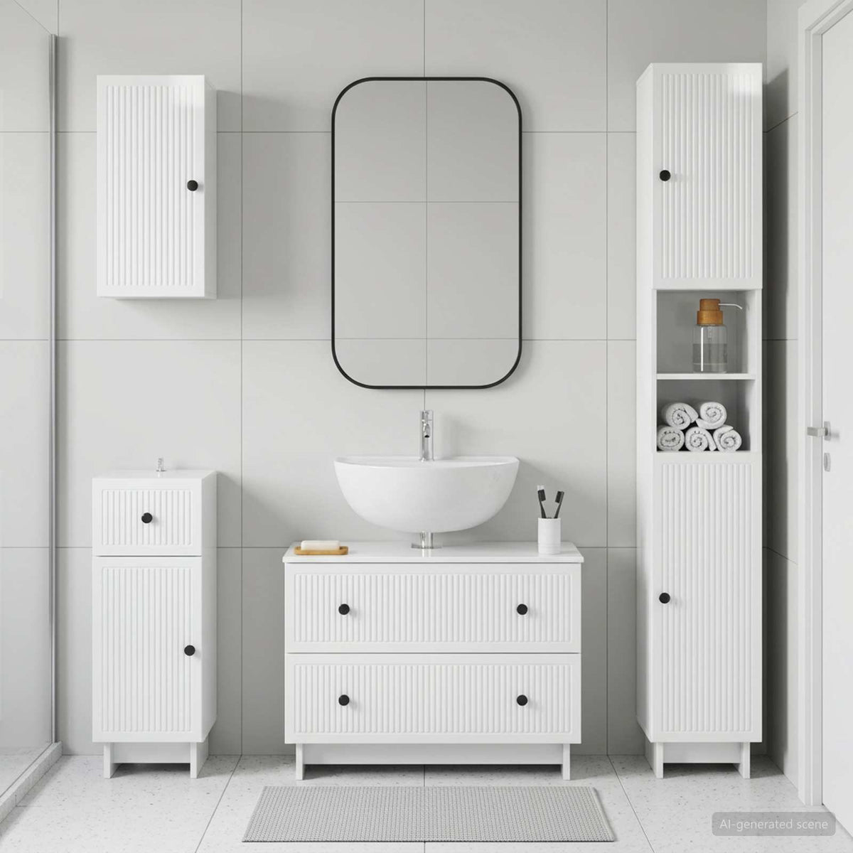 4 Piece Bathroom Cabinet Set EDE High Gloss White