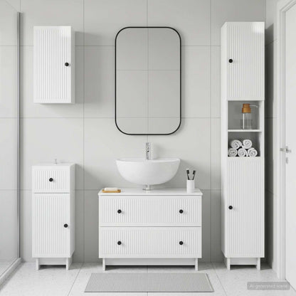 4 Piece Bathroom Cabinet Set EDE High Gloss White