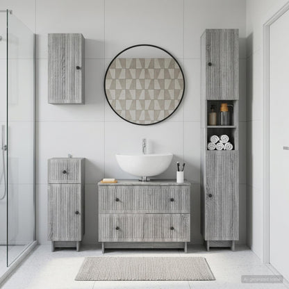 4 Piece Bathroom Cabinet Set EDE Grey Sonoma Engineered Wood