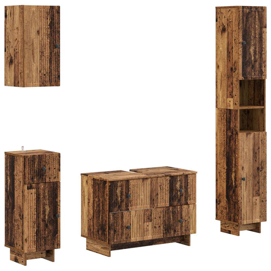 4 Piece Bathroom Cabinet Set EDE Old Wood Engineered Wood