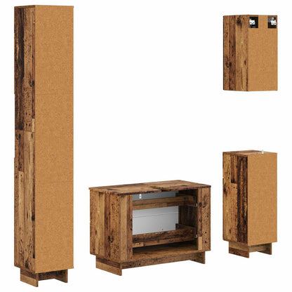 4 Piece Bathroom Cabinet Set EDE Old Wood Engineered Wood