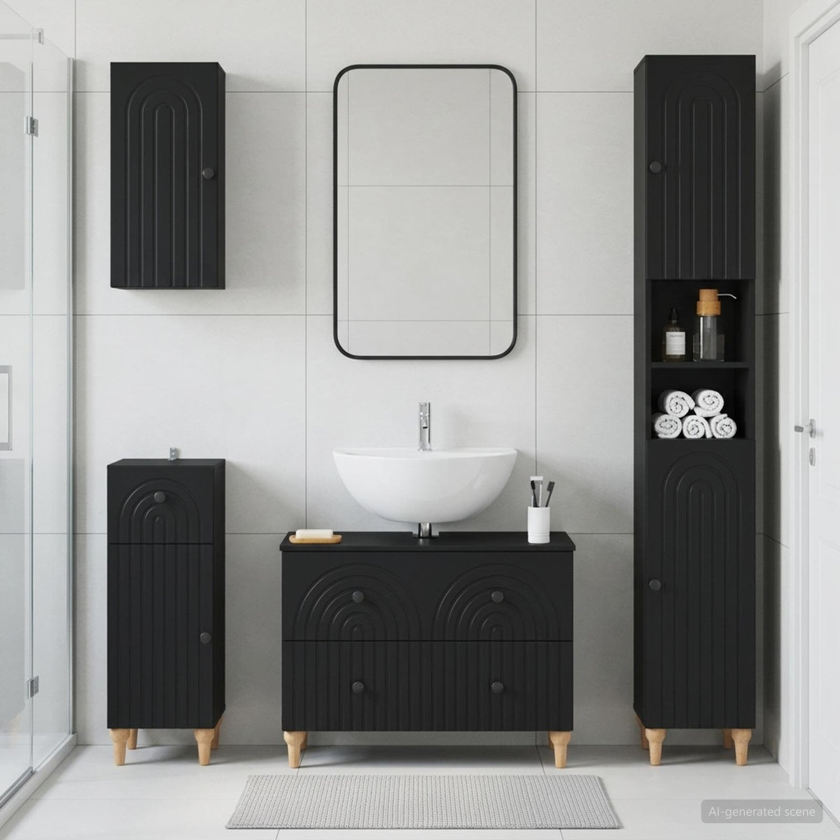 4 Piece Bathroom Cabinet Set ALKMAAR Black Engineered Wood