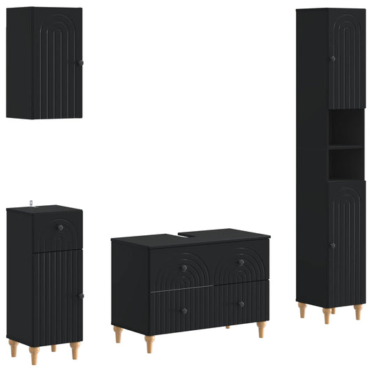 4 Piece Bathroom Cabinet Set ALKMAAR Black Engineered Wood