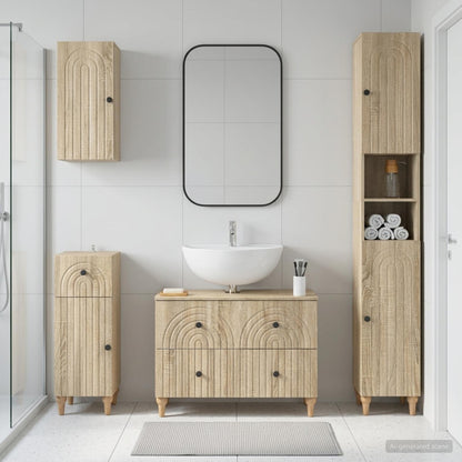 4 Piece Bathroom Cabinet Set ALKMAAR Sonoma Oak Engineered Wood