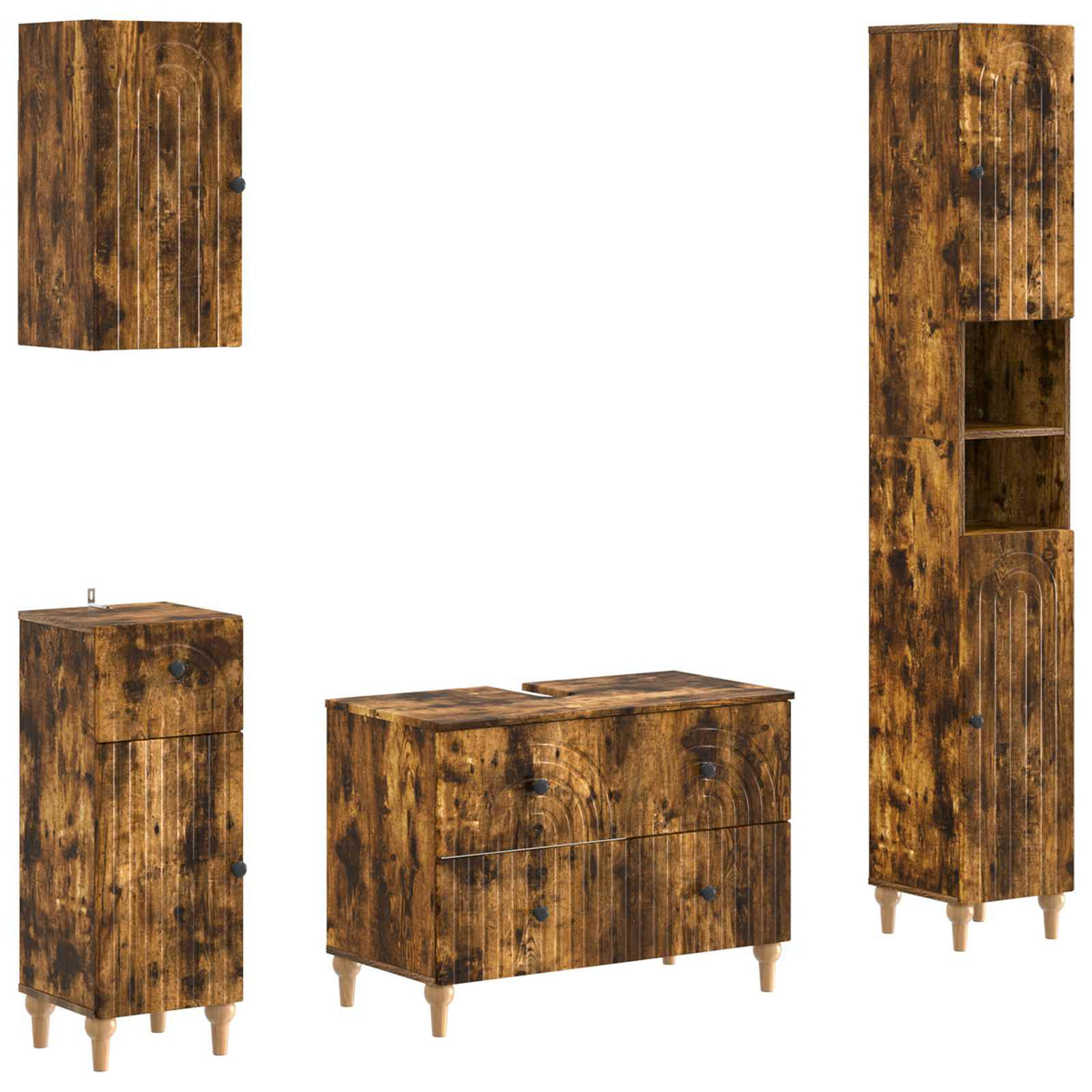 4 Piece Bathroom Cabinet Set ALKMAAR Smoked Oak Engineered Wood