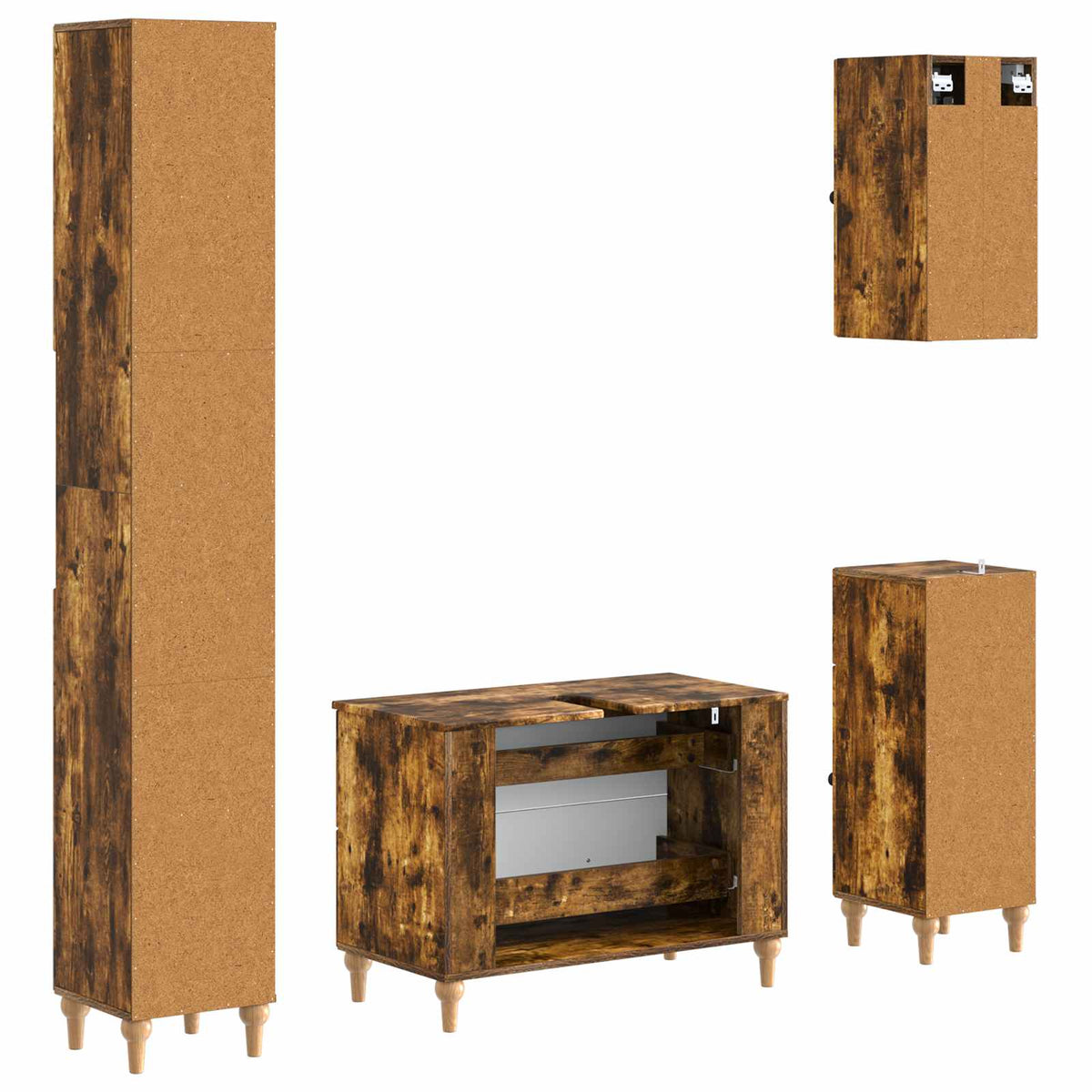 4 Piece Bathroom Cabinet Set ALKMAAR Smoked Oak Engineered Wood