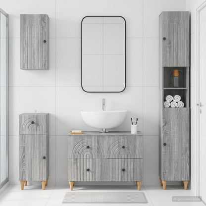 4 Piece Bathroom Cabinet Set ALKMAAR Grey Sonoma