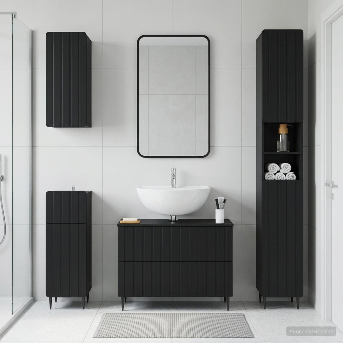 4 Piece Bathroom Cabinet Set ZWOLLE Black Engineered Wood