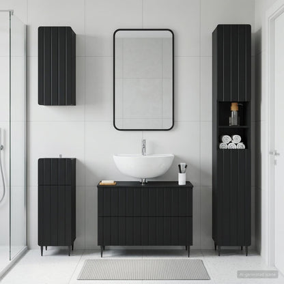 4 Piece Bathroom Cabinet Set ZWOLLE Black Engineered Wood